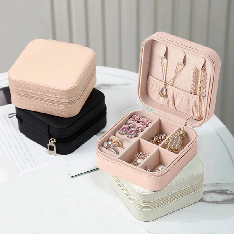1pc Portable Jewelry Organizer Display Travel Jewelry Case Boxes  Earrings Necklace Ring Jewelry Box Leather Storage Box