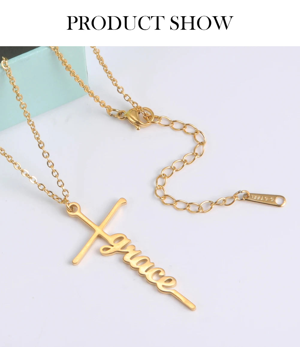 Cazador Custom Name Cross Pendant Necklace Stainless Steel Personalized Jewelry Chain on the Neck New Year Valentine's day Gifts