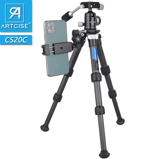 Mini Carbon Fiber Tripod Compact Lightweight Portable Tabletop Tripods with Handle Ball Head Max Load 10kg for DSLR Camera Phone