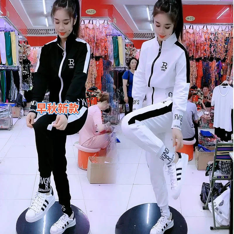 Women's Casual Suit Spring Autumn New Fashion Korean Sportswear Slim Long Sleeve Coats Tops And Pants 2 Two Piece Set For Women