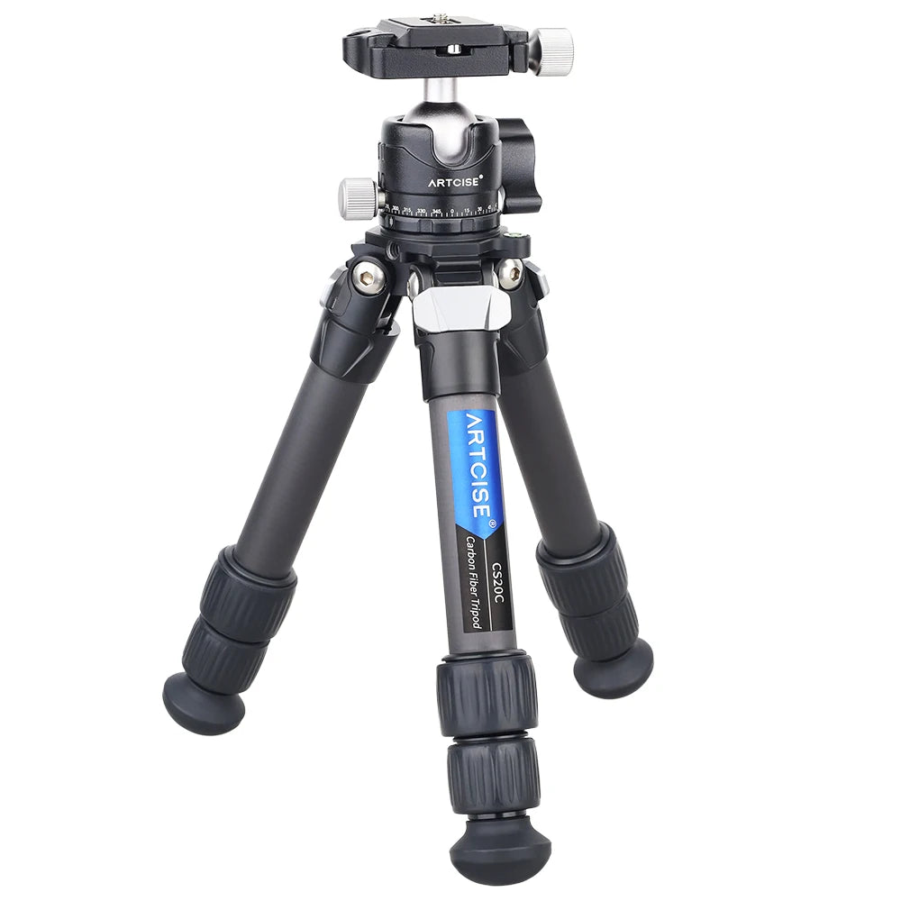 Mini Carbon Fiber Tripod Compact Lightweight Portable Tabletop Tripods with Handle Ball Head Max Load 10kg for DSLR Camera Phone