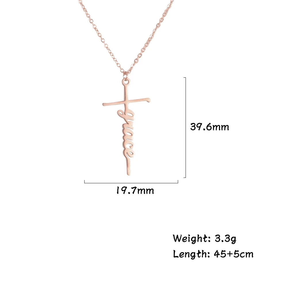 Cazador Custom Name Cross Pendant Necklace Stainless Steel Personalized Jewelry Chain on the Neck New Year Valentine's day Gifts