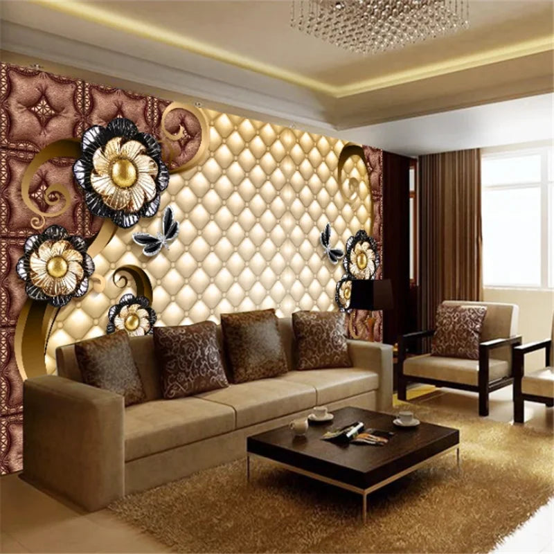 wellyu Custom 3D wallpaper luxury black dahlia soft bag jewelry обои TV background wall living room bedroom moisture wallpaper