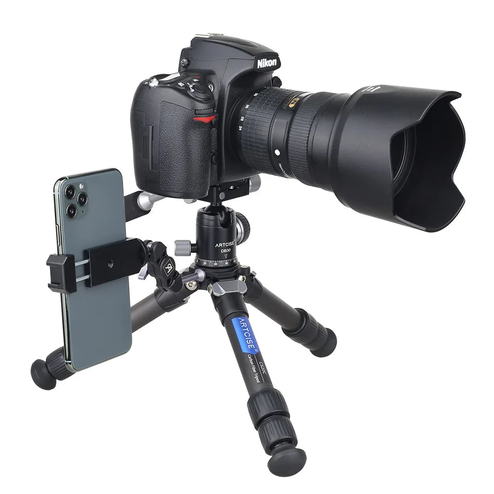 Mini Carbon Fiber Tripod Compact Lightweight Portable Tabletop Tripods with Handle Ball Head Max Load 10kg for DSLR Camera Phone