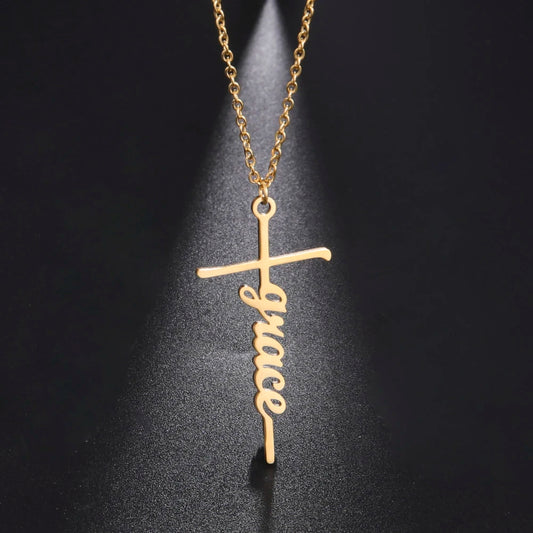 Cazador Custom Name Cross Pendant Necklace Stainless Steel Personalized Jewelry Chain on the Neck New Year Valentine's day Gifts