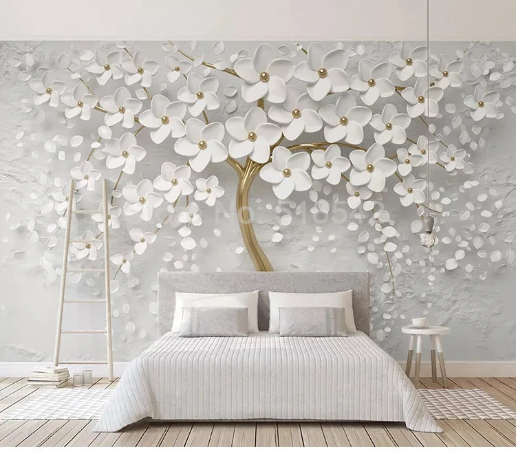 Custom 3D Photo Wallpaper Murals White Flowers Tree Living Room Sofa TV Bedroom Background Wall Home Decor Painting Fresco Papel