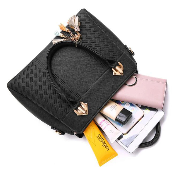 Fashion Women Handbags Tassel PU Leather Totes Bag Top-handle Embroidery Crossbody Bag Shoulder Bag Lady Simple Style Hand Bags