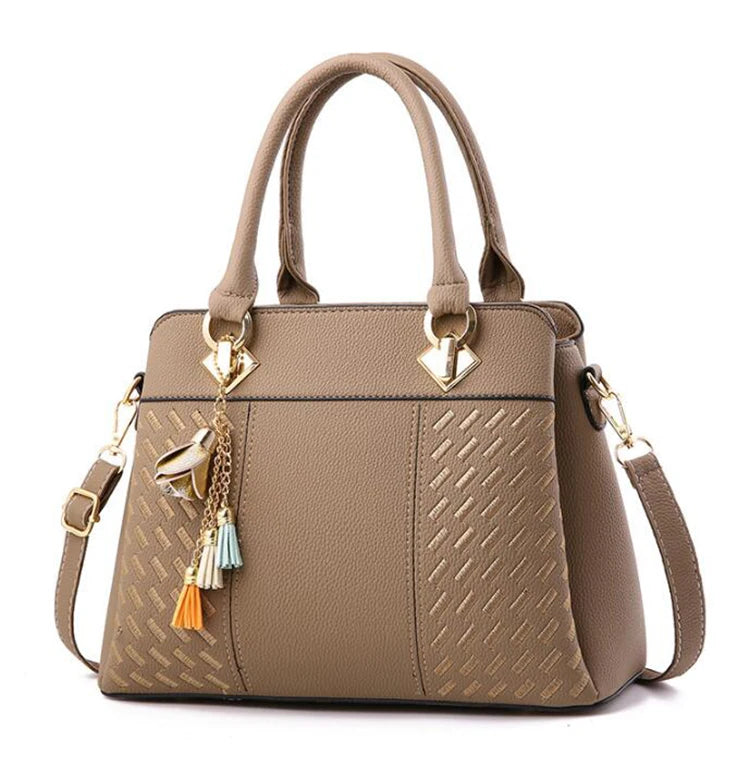Fashion Women Handbags Tassel PU Leather Totes Bag Top-handle Embroidery Crossbody Bag Shoulder Bag Lady Simple Style Hand Bags