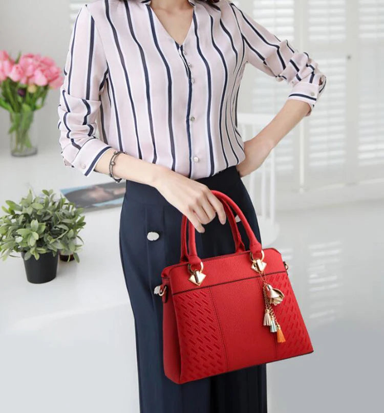 Fashion Women Handbags Tassel PU Leather Totes Bag Top-handle Embroidery Crossbody Bag Shoulder Bag Lady Simple Style Hand Bags