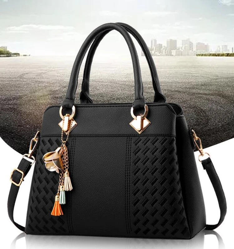 Fashion Women Handbags Tassel PU Leather Totes Bag Top-handle Embroidery Crossbody Bag Shoulder Bag Lady Simple Style Hand Bags