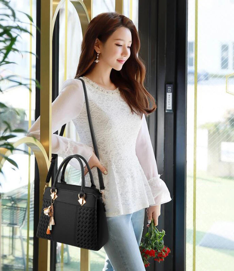 Fashion Women Handbags Tassel PU Leather Totes Bag Top-handle Embroidery Crossbody Bag Shoulder Bag Lady Simple Style Hand Bags