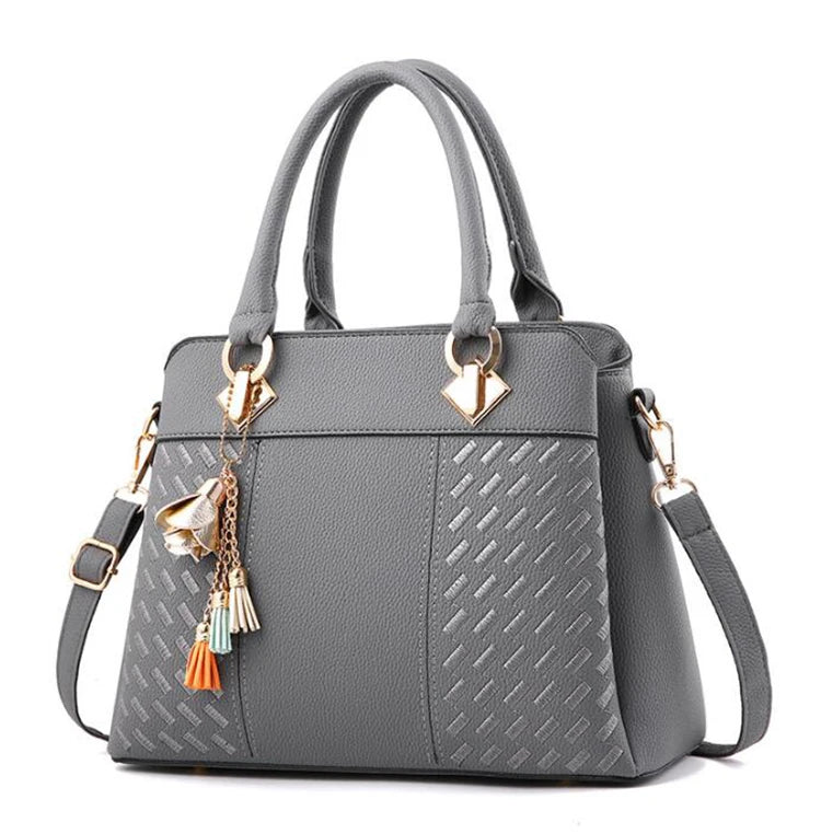 Fashion Women Handbags Tassel PU Leather Totes Bag Top-handle Embroidery Crossbody Bag Shoulder Bag Lady Simple Style Hand Bags