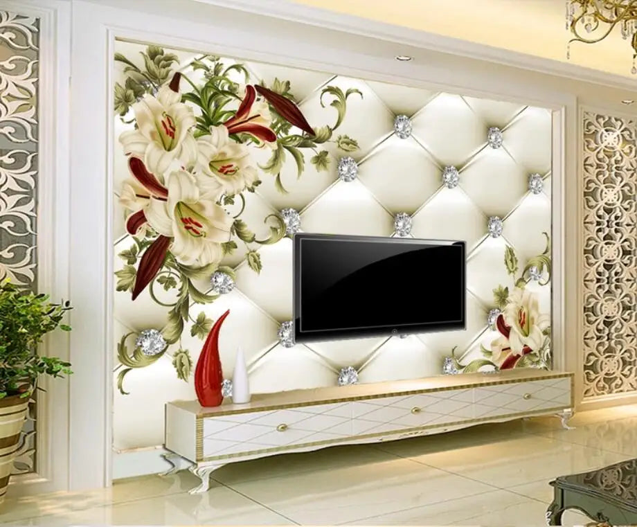 wellyu Custom 3D wallpaper luxury black dahlia soft bag jewelry обои TV background wall living room bedroom moisture wallpaper