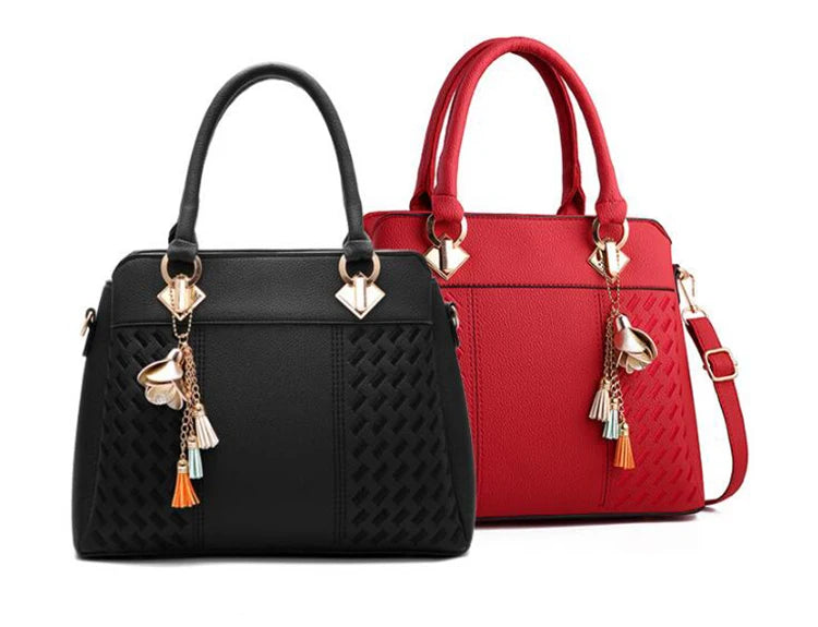 Fashion Women Handbags Tassel PU Leather Totes Bag Top-handle Embroidery Crossbody Bag Shoulder Bag Lady Simple Style Hand Bags