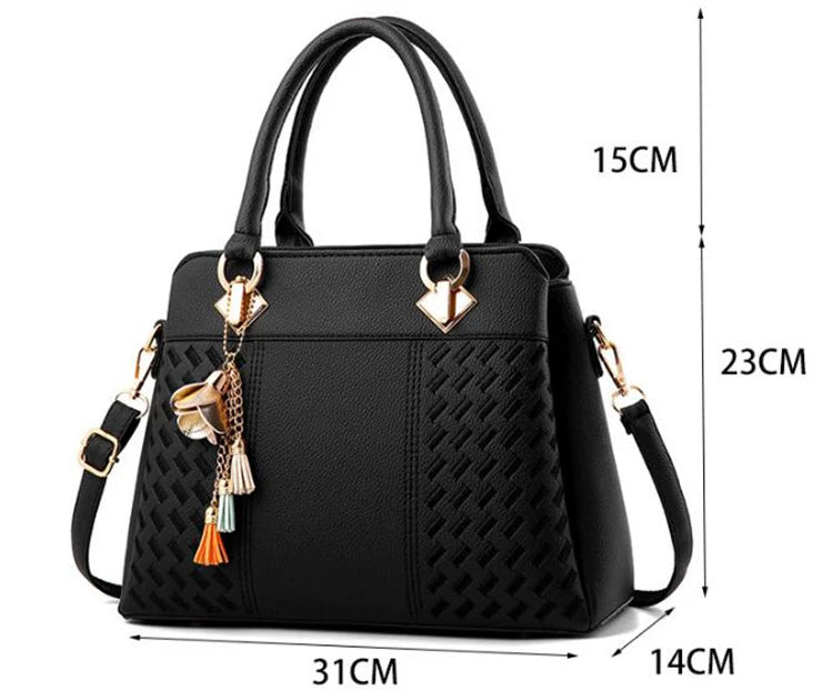 Fashion Women Handbags Tassel PU Leather Totes Bag Top-handle Embroidery Crossbody Bag Shoulder Bag Lady Simple Style Hand Bags