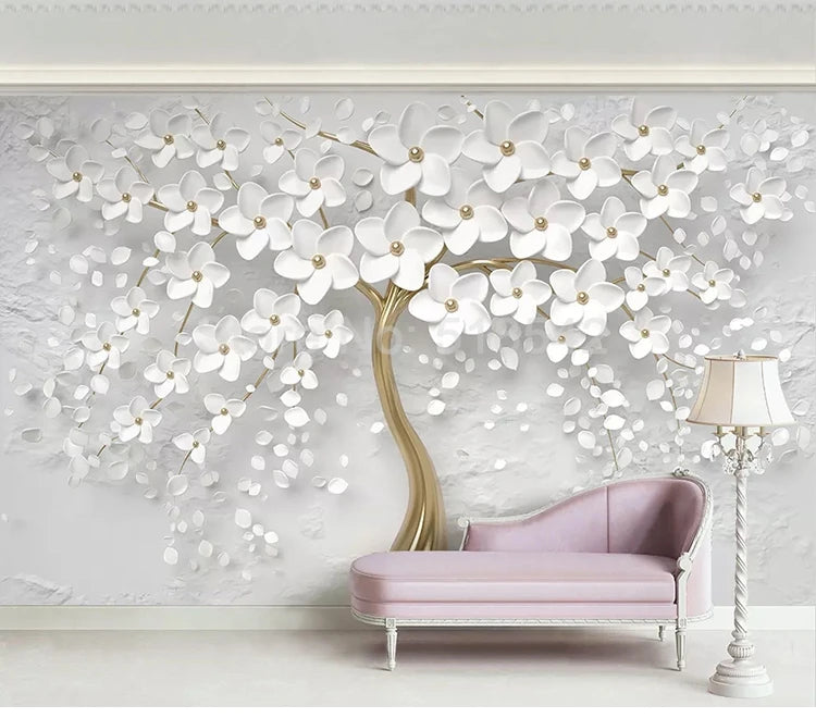 Custom 3D Photo Wallpaper Murals White Flowers Tree Living Room Sofa TV Bedroom Background Wall Home Decor Painting Fresco Papel