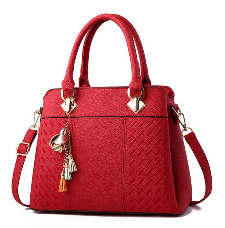 Fashion Women Handbags Tassel PU Leather Totes Bag Top-handle Embroidery Crossbody Bag Shoulder Bag Lady Simple Style Hand Bags