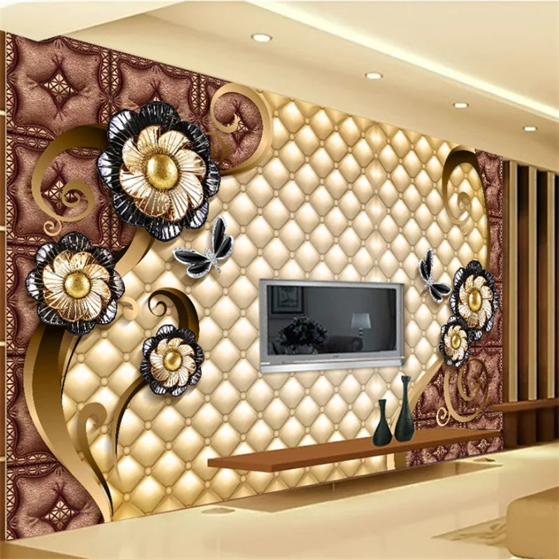 wellyu Custom 3D wallpaper luxury black dahlia soft bag jewelry обои TV background wall living room bedroom moisture wallpaper