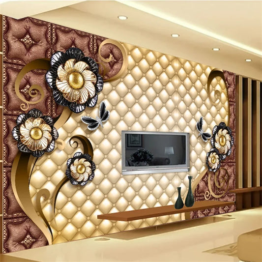wellyu Custom 3D wallpaper luxury black dahlia soft bag jewelry обои TV background wall living room bedroom moisture wallpaper