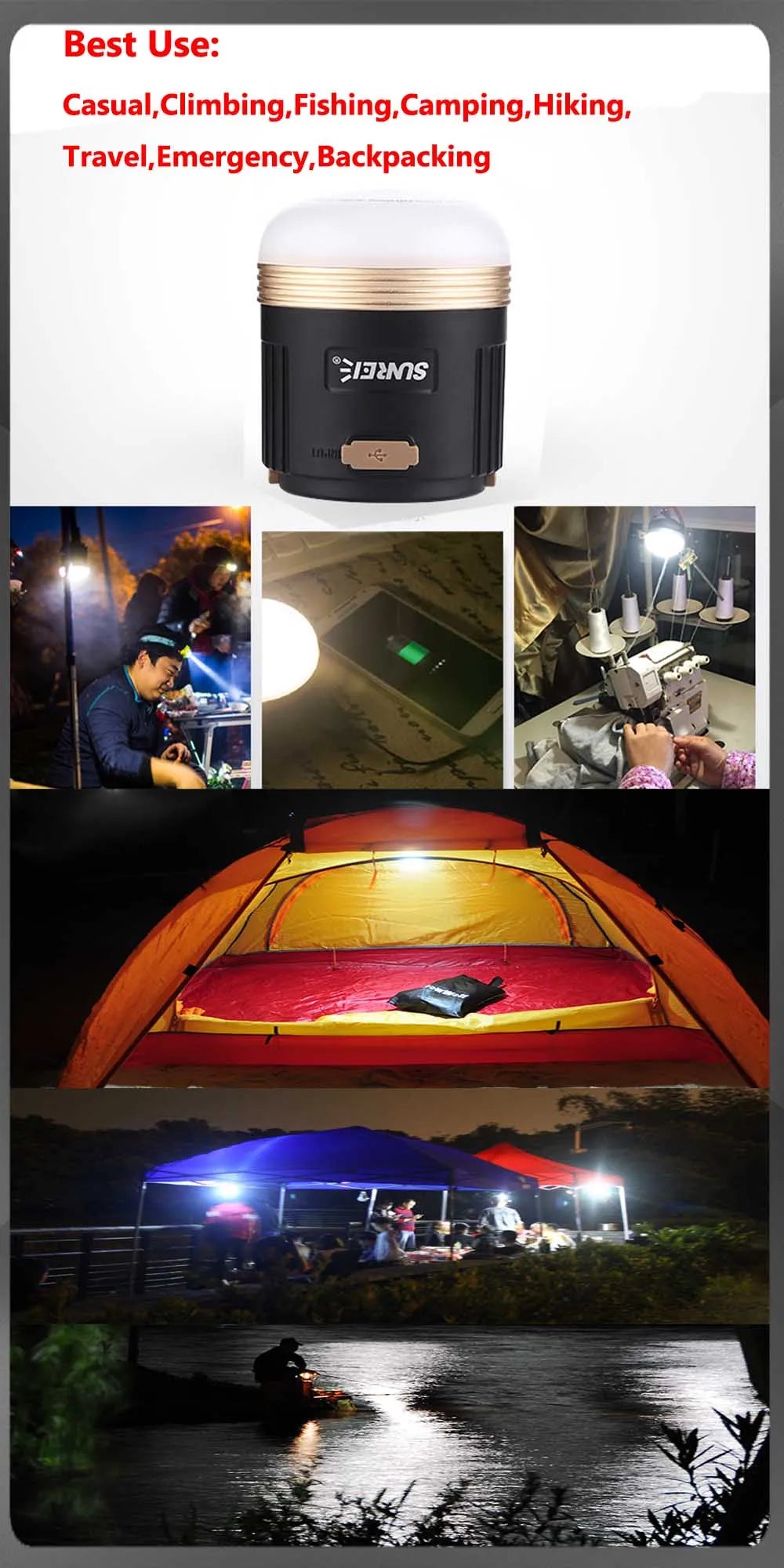 SUNREE CC3  CC5  Camping Lantern 840 Lumens  LED Camping Light USB Rechargeable 9900mAH Battery outdoor lighting For Power Bank