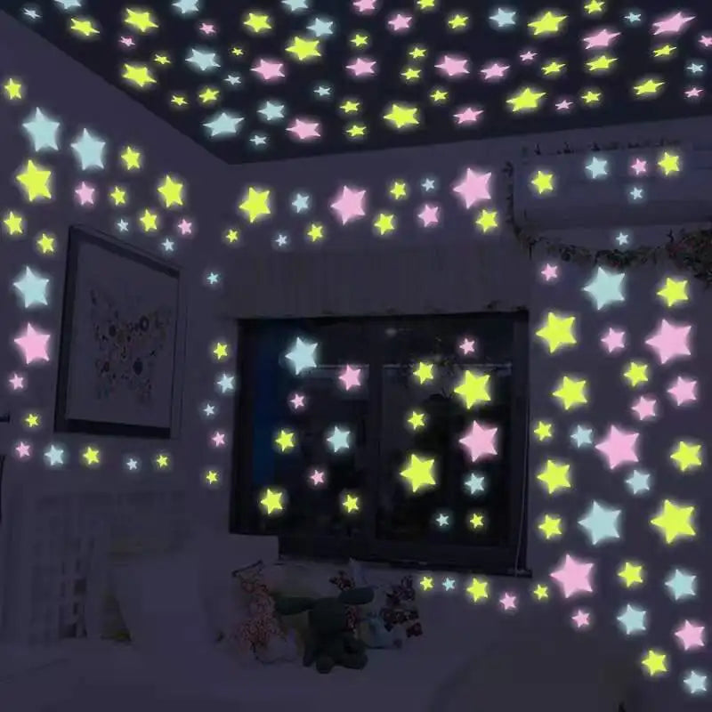 3D Hollow Star Energy Storage Fluorescent Glow In The dark Luminous On Wall Stickers For Kids Room living Room Decal