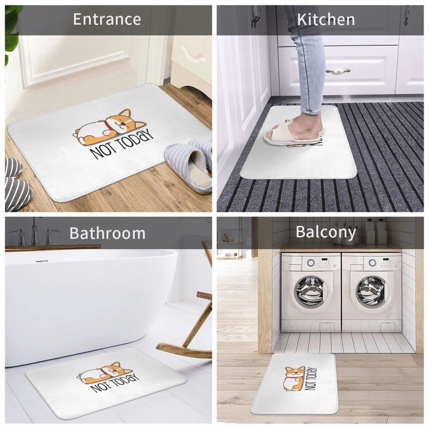 Cute Corgi Funny Dog Lover Not Today Lazy Animal Entrance Door Mat Bath Mat Rug Release The Kraken Hockey Ice Hockey Kraken