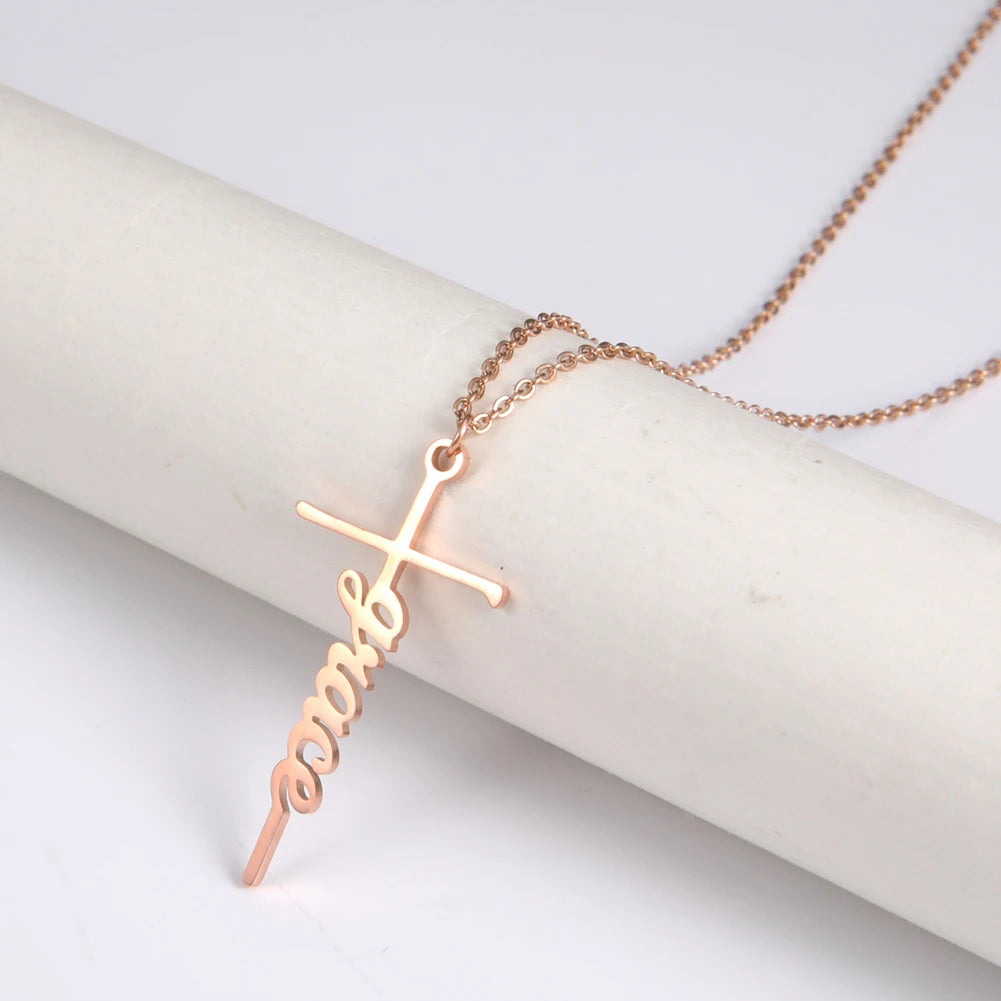 Cazador Custom Name Cross Pendant Necklace Stainless Steel Personalized Jewelry Chain on the Neck New Year Valentine's day Gifts