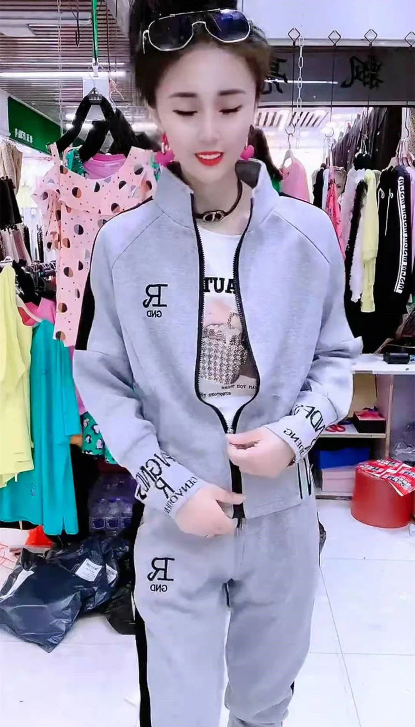 Women's Casual Suit Spring Autumn New Fashion Korean Sportswear Slim Long Sleeve Coats Tops And Pants 2 Two Piece Set For Women