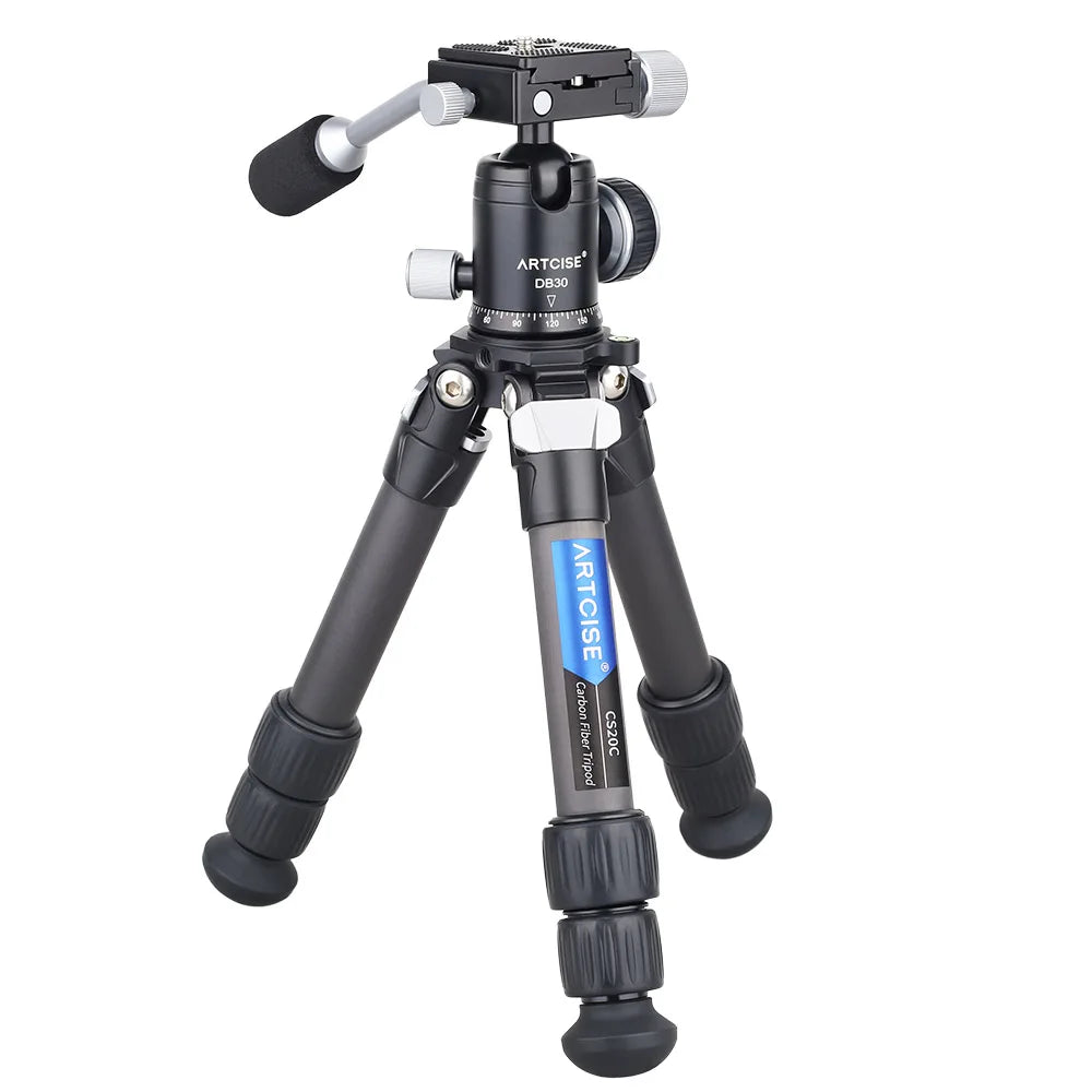 Mini Carbon Fiber Tripod Compact Lightweight Portable Tabletop Tripods with Handle Ball Head Max Load 10kg for DSLR Camera Phone