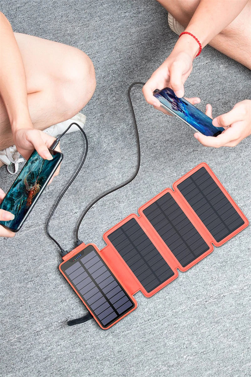 Folding Solar Power Bank 20000mAh Portable External Battery Charger for iPhone 14 13 Powerbank with LED Light Dual 2.1A USB Port