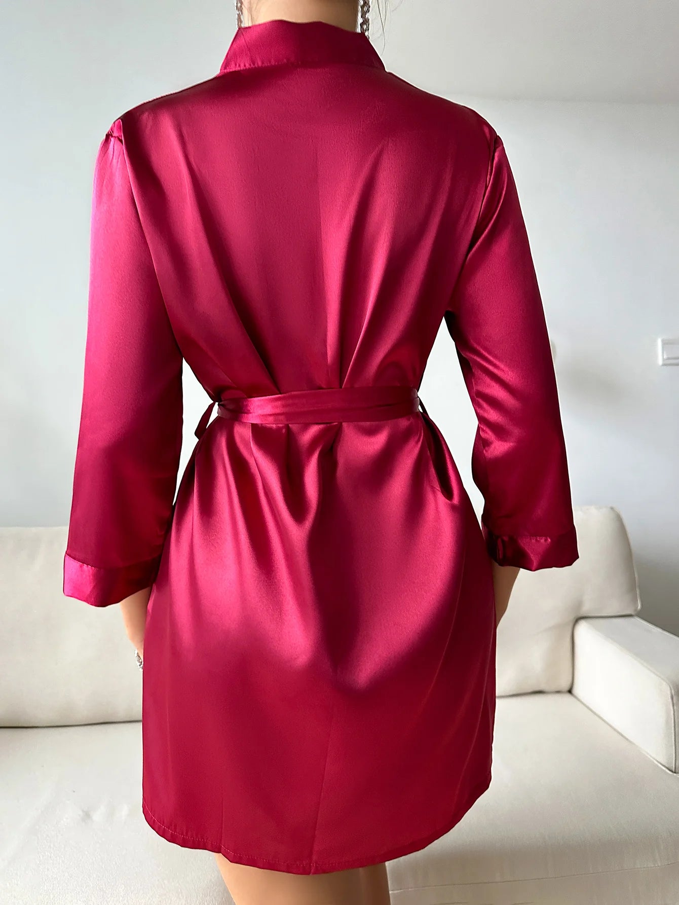 Pajamas women summer European and American ladies lace-up bathrobe sexy morning gown home dress can wear ice silk robe
