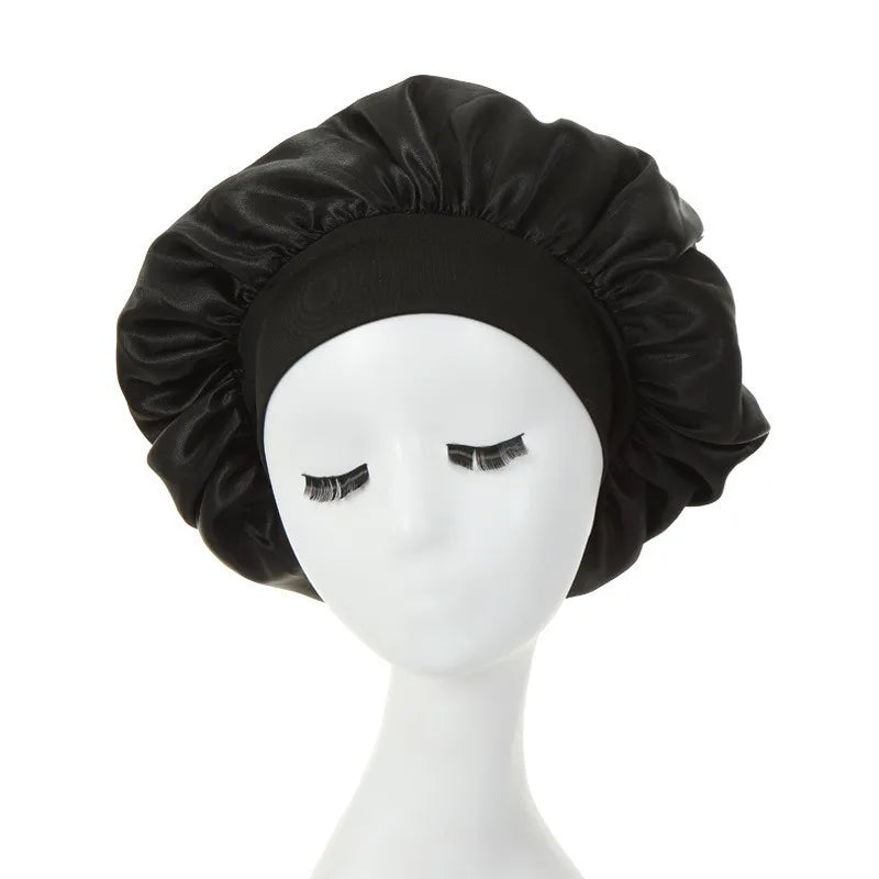 Satin Bonnets Night Sleeping Cap Large Elastic Wide Soft Band Colorful Silk Hat for Curly Hair Care Beauty Makeup for Women