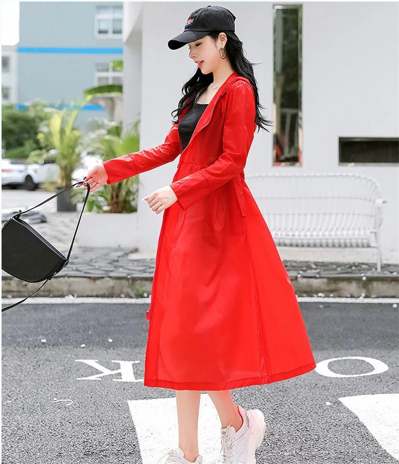 2025Spring Summer New Sunscreen Jacket Ladies Loose Hooded Windbreaker Western-Style Long Sun Protection Clothing Coat Women Top
