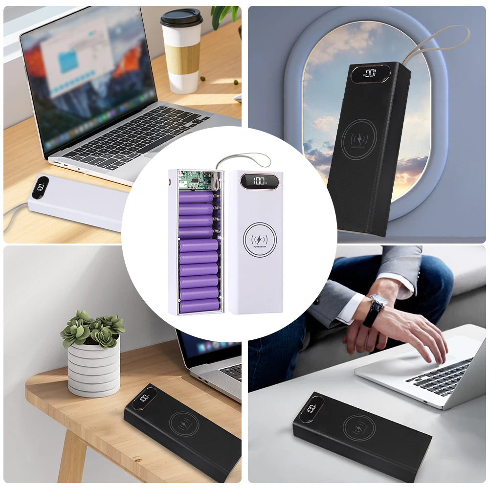 20x18650 Batteries Power Bank Case DIY Mobile Power Supply Battery Storage Boxes 22.5W Fast Charge With 15W Wireless Charging