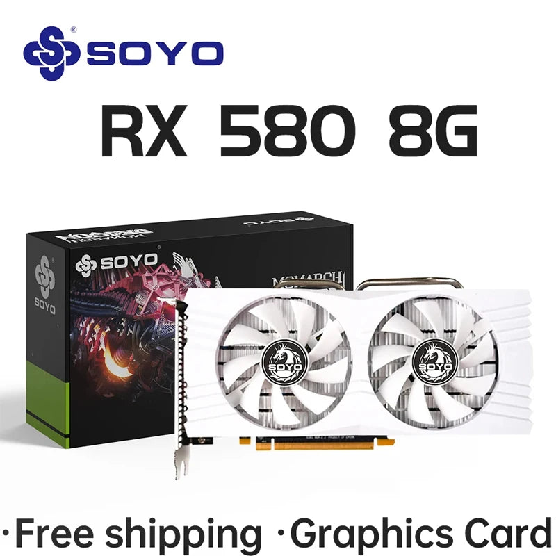 SOYO Original Radeon RX580 8G Graphics Cards GDDR5 Memory Video Gaming Card PCIE3.0x16 HDMI DP DVI for Desktop Computer AMD