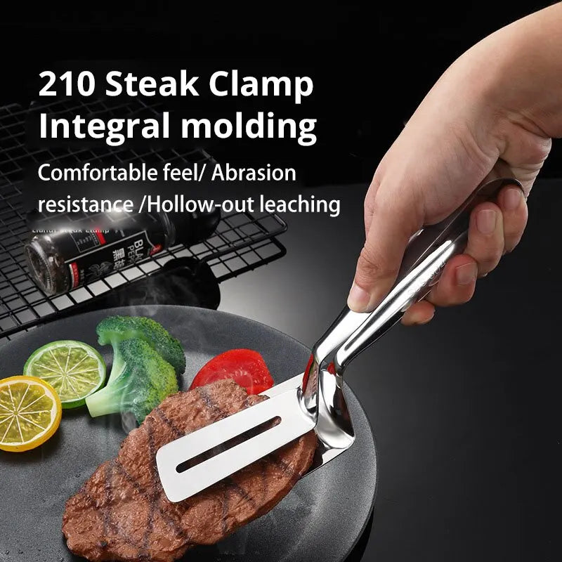 1pc Silvery 201 Stainless Steel Steak Clip Pancake Fried Fish Roast Meat Clip Barbecue Pliers Bread Clip Household Kitchen Tools
