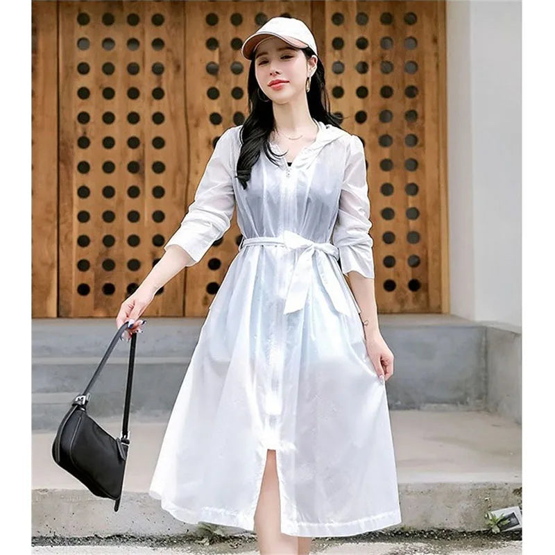 2025Spring Summer New Sunscreen Jacket Ladies Loose Hooded Windbreaker Western-Style Long Sun Protection Clothing Coat Women Top