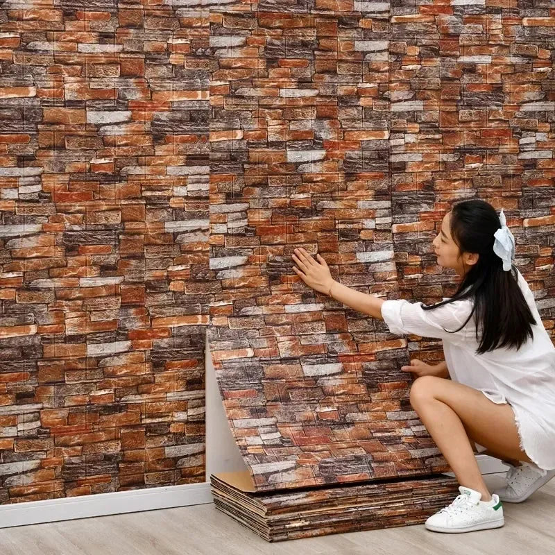 3D Self-Adhesive Wallpaper Continuous Waterproof Brick Wall Stickers Living Room Bedroom Children's Room Home Decoration