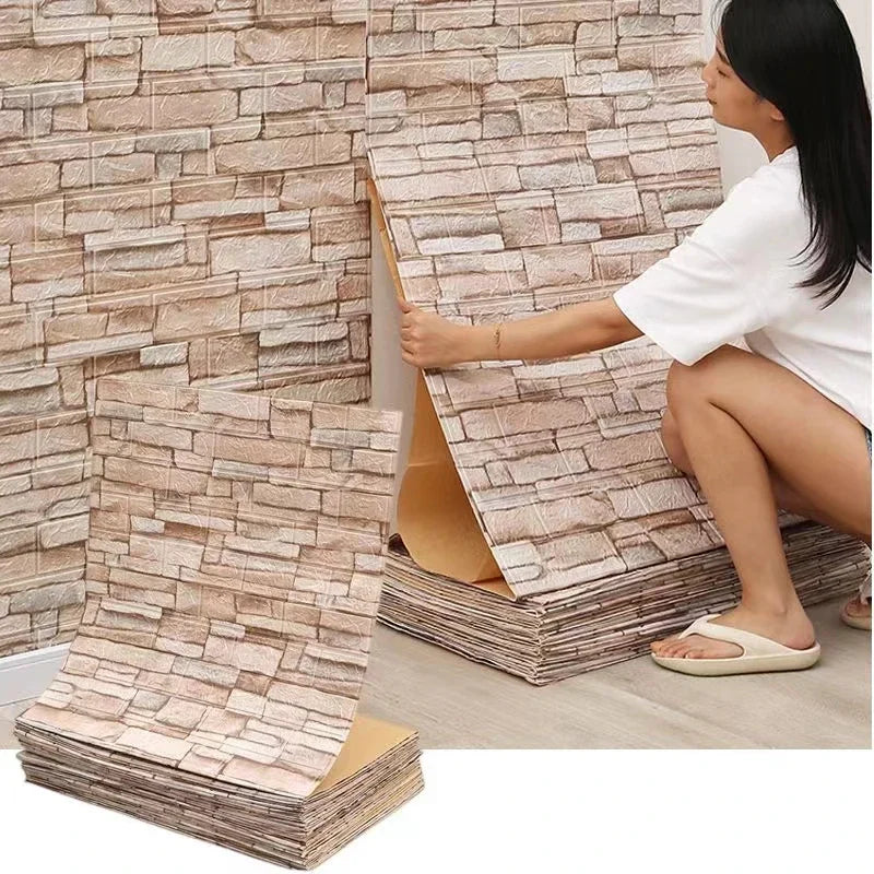 3D Self-Adhesive Wallpaper Continuous Waterproof Brick Wall Stickers Living Room Bedroom Children's Room Home Decoration