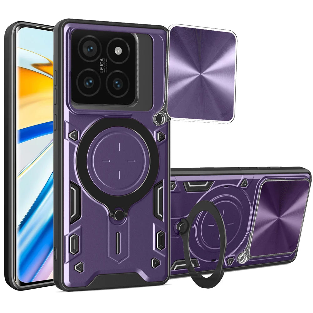 Case For Xiaomi 14T Redmi Note 13 Pro Plus 4G 5G Redmi Note 13 Pro Magnetic Rotat Camera Slide Protector Ring 360 Stand Cover