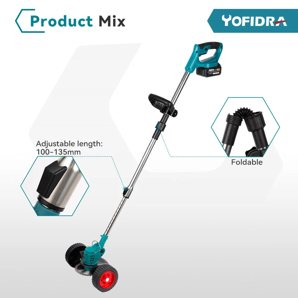 Cordless Electric Lawn Mower Foldable Adjustable Trimmer Efficient Garden Pruning Cutting Power Tools For Makita 18V Battery