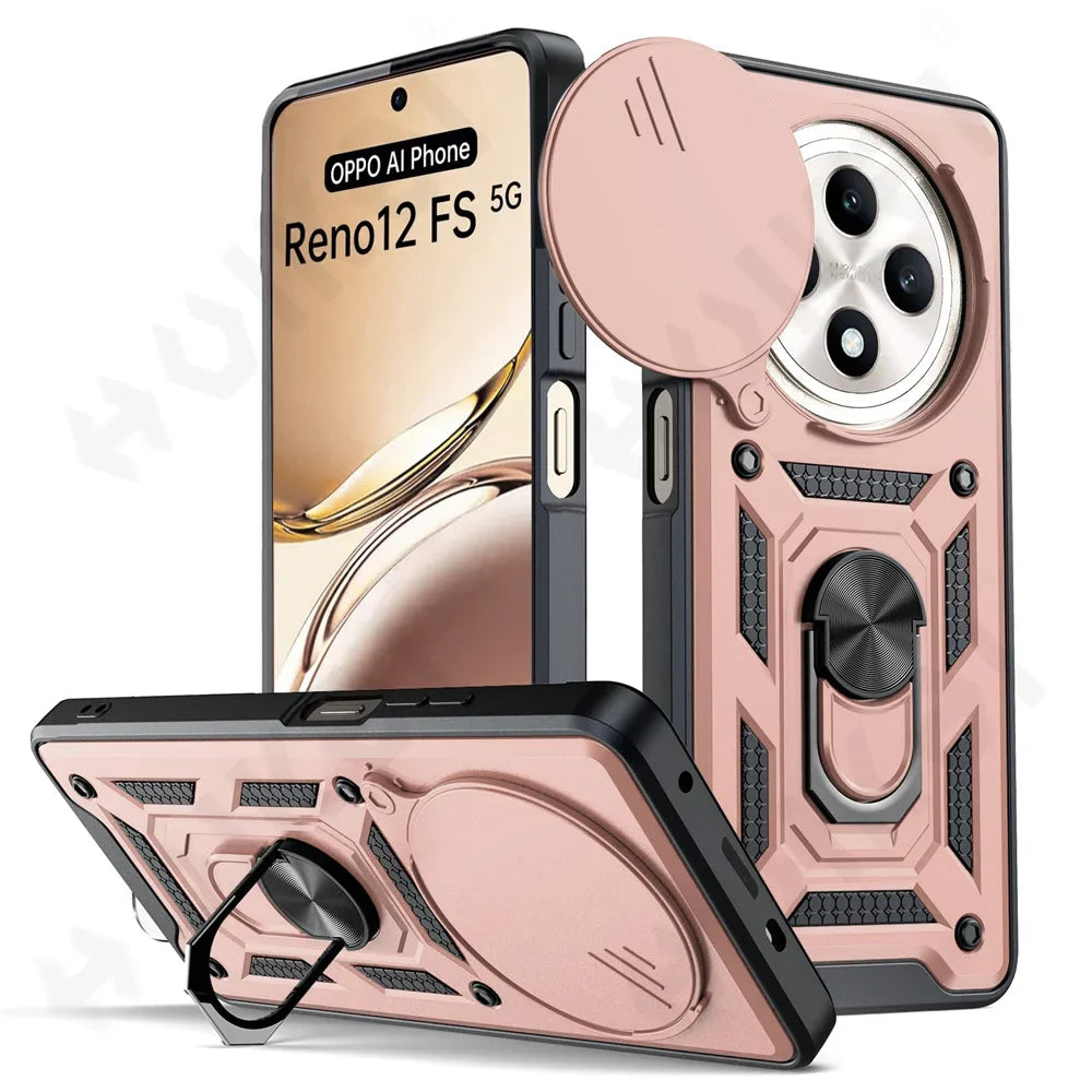 Case for OPPO Realme 13 12 Pro Plus Reno 12 Pro 12F Camera Lens Phone Case Ring Stand Armor TPU Antill Silicone Rotate Cover