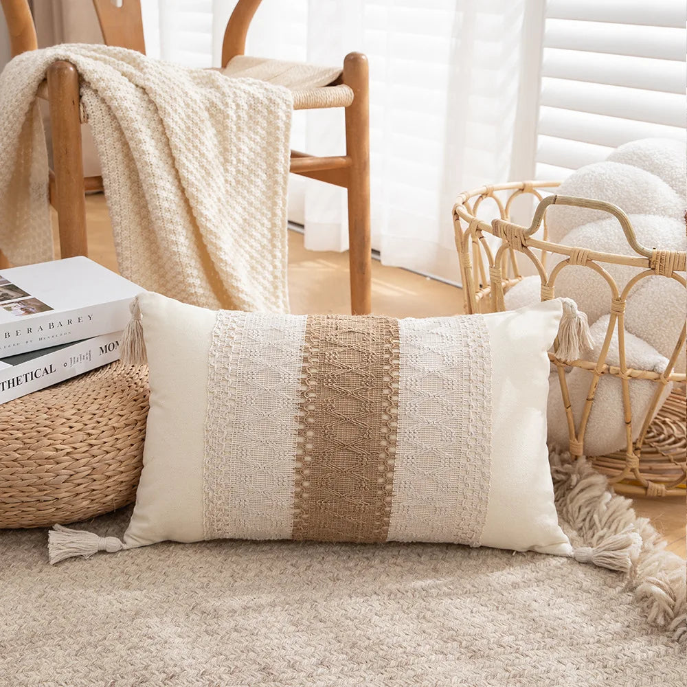 30x50/45x45cm Bohemian Linen Embroidered Fringed Throw Pillow Cover Waist Light Luxury Cushion Cover Pillowcase Home Decor
