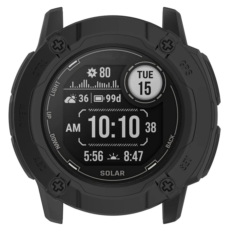 For Garmin Instinct 2X Solar Sports Tactical Case Smart watch Soft TPU Half Cover Protective Bumper Screen Protector Dust Plug