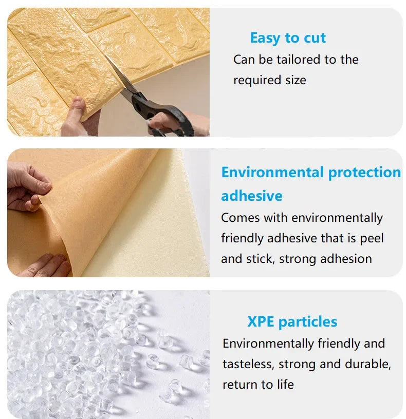 3D Self-Adhesive Wallpaper Continuous Waterproof Brick Wall Stickers Living Room Bedroom Children's Room Home Decoration