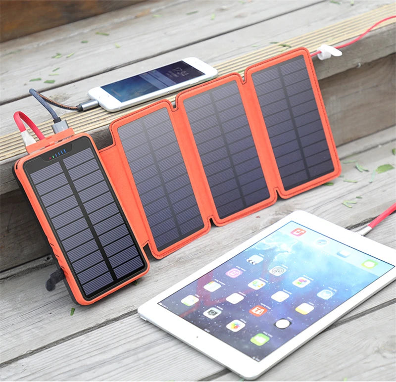 Folding Solar Power Bank 20000mAh Portable External Battery Charger for iPhone 14 13 Powerbank with LED Light Dual 2.1A USB Port
