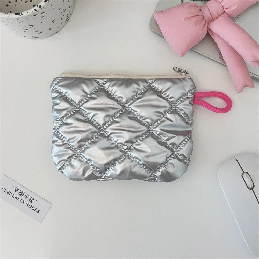 Silver Lingge Bow Pattern  Coin Purses Small Canvas Coin Wallet Lady Girls Earphone Coin Key Money Storage Bag Zipper Pouch