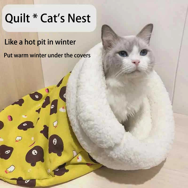 Cat Sleeping Bag Soft Cuddly Fluffy Feel Thickened Pet Pocket Type Quilt Bed Kitten Puppy Soft Comfortable Nest Pet Supplies