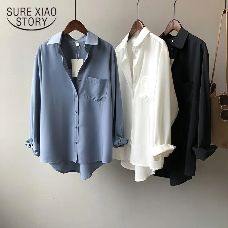 Autumn Fashion Button Up Shirt Spring Vintage Blouse Women White Lady Long Sleeves Female Loose Streetwear Shirts Design Tops