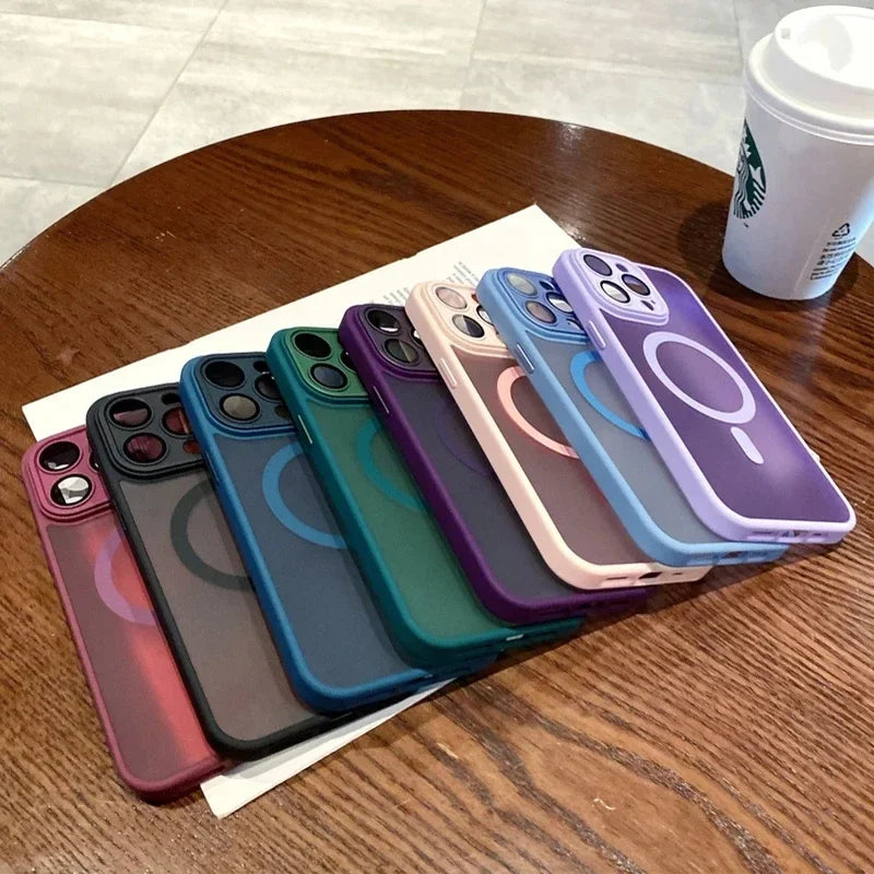 Luxury Matte Wireless Charge Translucent Case For iPhone 16 15 14 13 11 12 Pro Max Plus Magnetic For Magsafe High Quality Cover